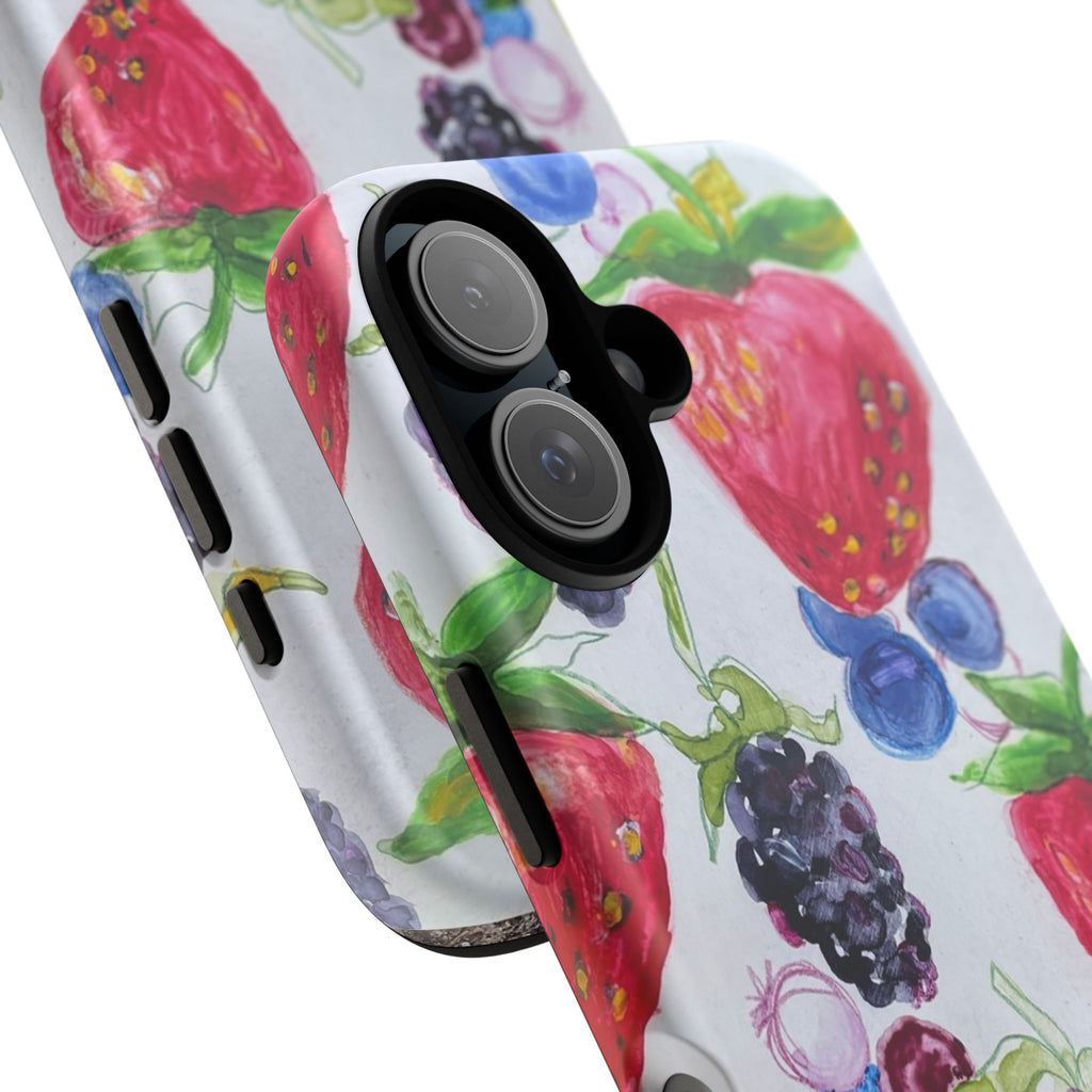 Berry Watercolor Tough Phone Case — Strawberry, Blueberry & Blackberry Protective Cover