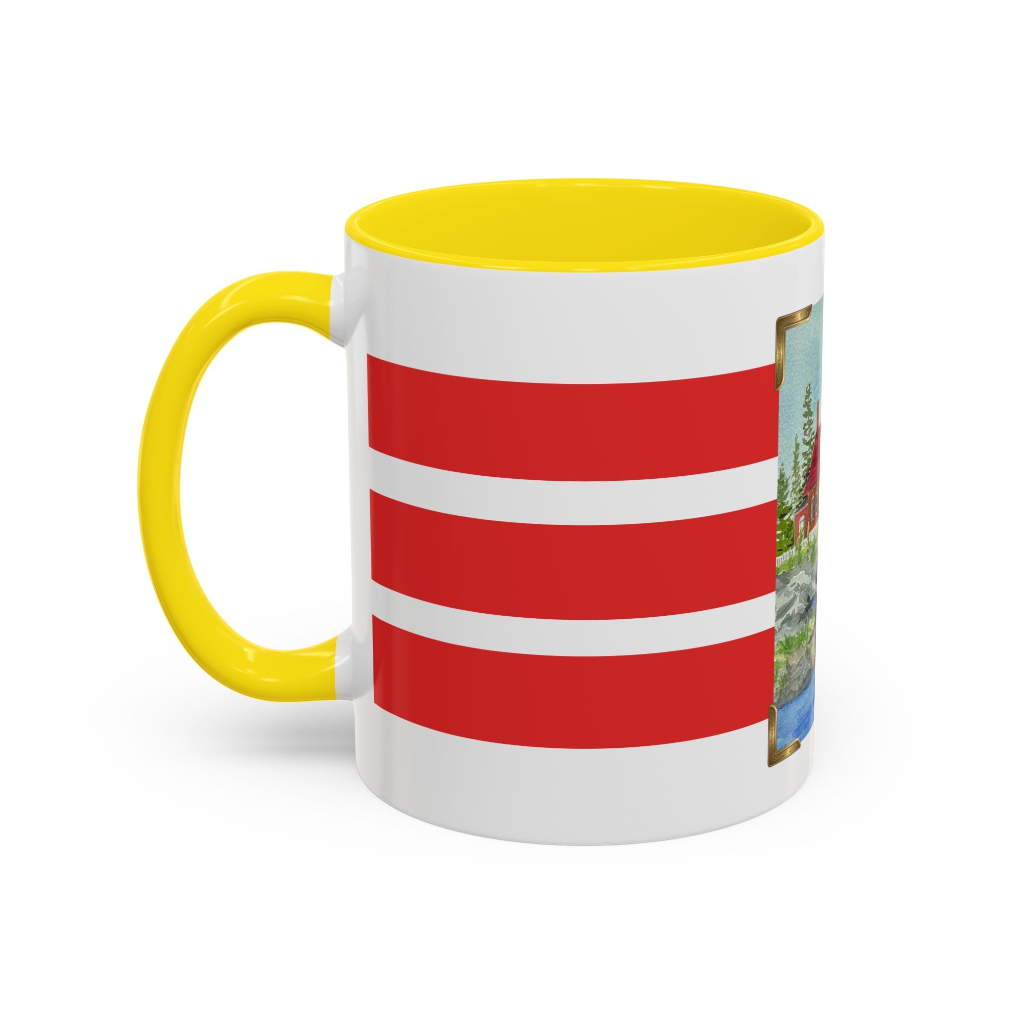 Lighthouse Coastal Accent Coffee Mug – Striped Red Nautical 11/15oz