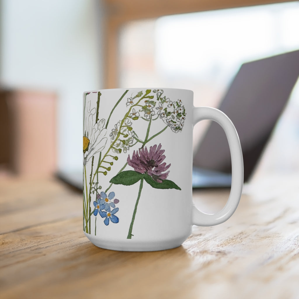 15oz Watercolor Wildflower Mug — June Daisies
