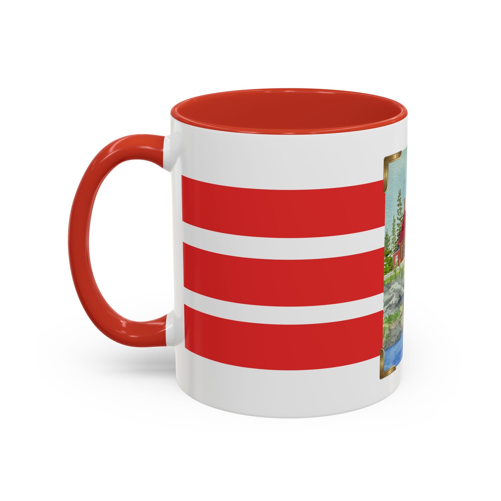 Lighthouse Coastal Accent Coffee Mug – Striped Red Nautical 11/15oz