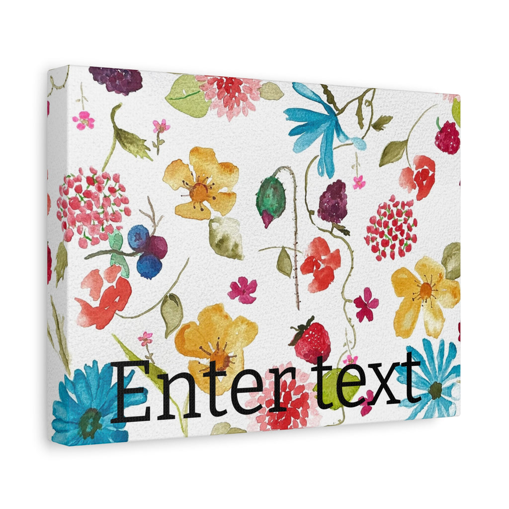 Bright Watercolor Flowers & Berries Matte Canvas (Stretched 1.25")