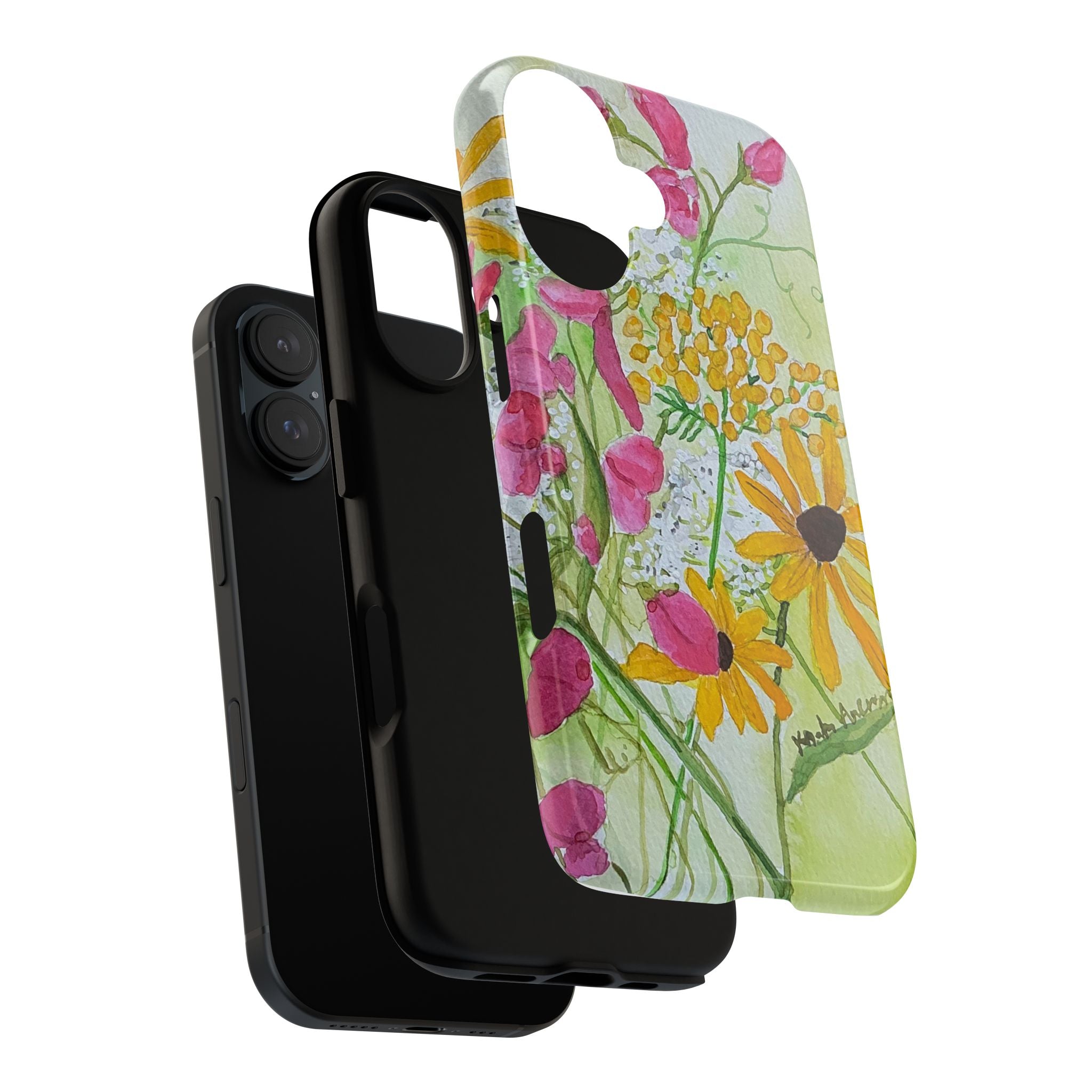 July Upper Michigan Wildflowers Phone Case — Sweet Pea, Queen Anne’s Lace & Brown Eyed Susan Watercolor