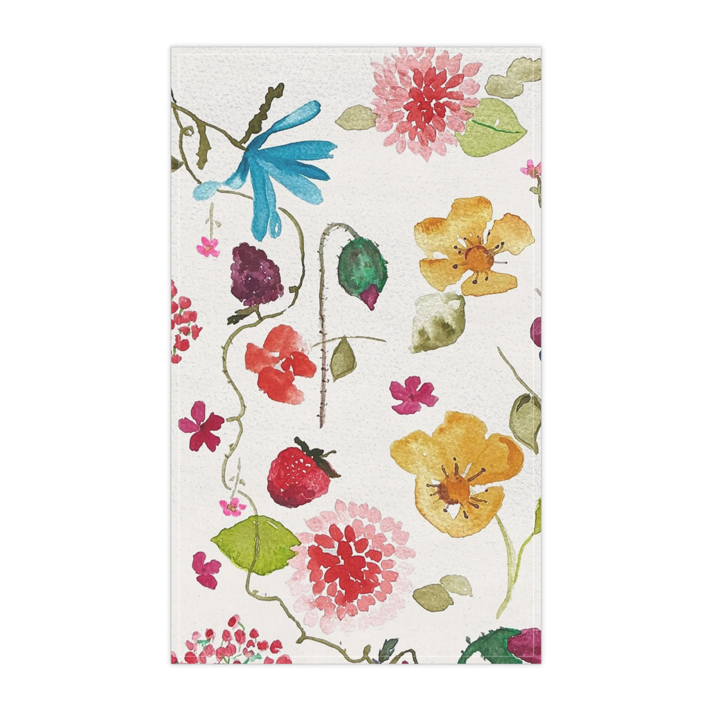 Watercolor Berries & Flowers Cotton Tea Towel