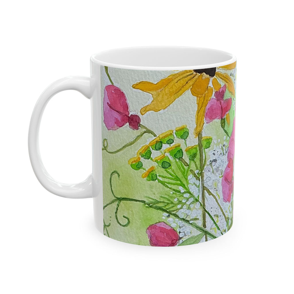 Wildflower Watercolor Ceramic Mug — Sweet Pea, Brown Eyed Susan & Queen Anne's Lace (11oz/15oz)