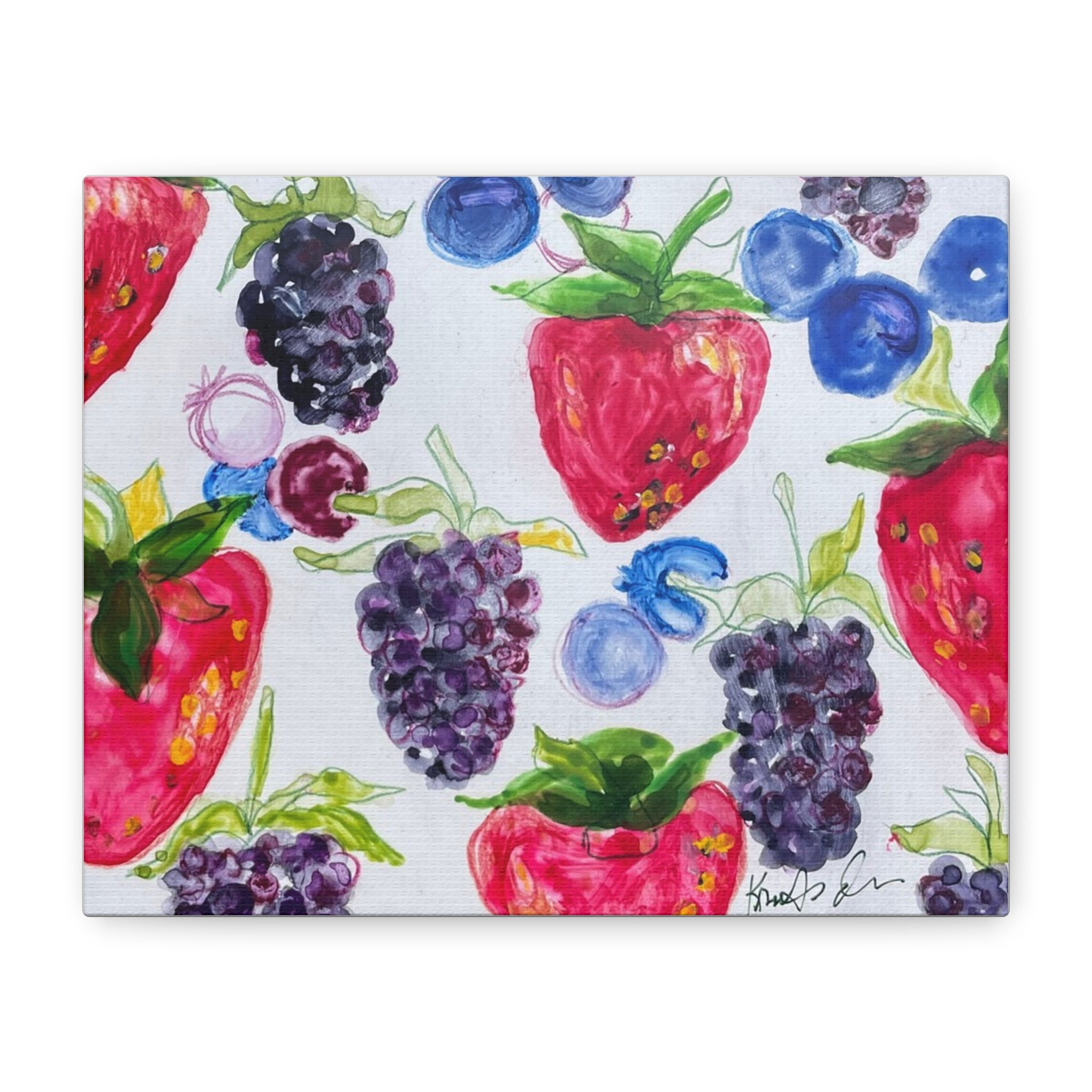 Watercolor Berries Matte Canvas Print — Blackberries, Strawberries & Blueberries