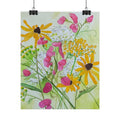 July Michigan Wildflowers Rolled Poster — Brown Eyed Susan, Queen Anne's Lace & Sweet Peas Watercolor