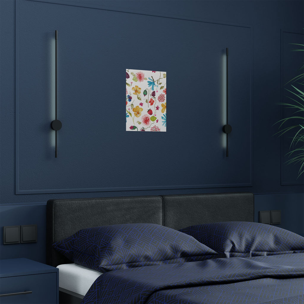 Satin Poster — Cheerful Watercolor Flowers & Berries Print