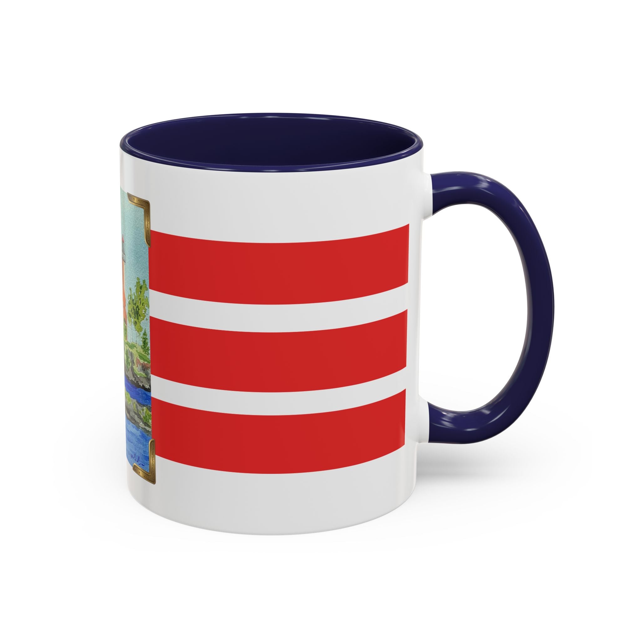 Lighthouse Coastal Accent Coffee Mug – Striped Red Nautical 11/15oz