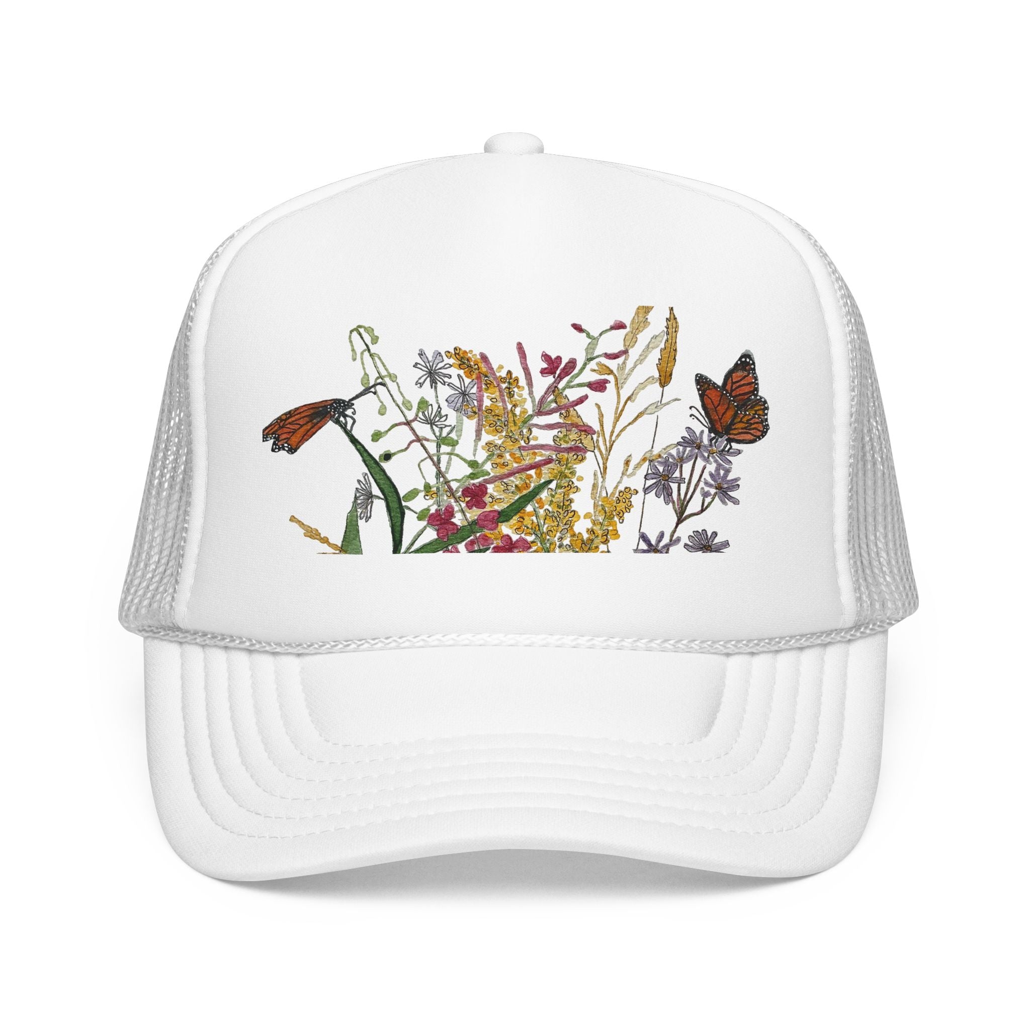 Butterflies & August Wildflowers Watercolor Trucker Hat