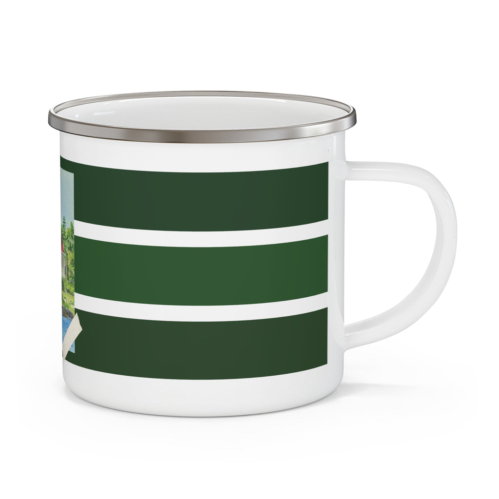 Copper Harbor Lighthouse Enamel Camping Mug — Watercolor Michigan UP Travel Mug