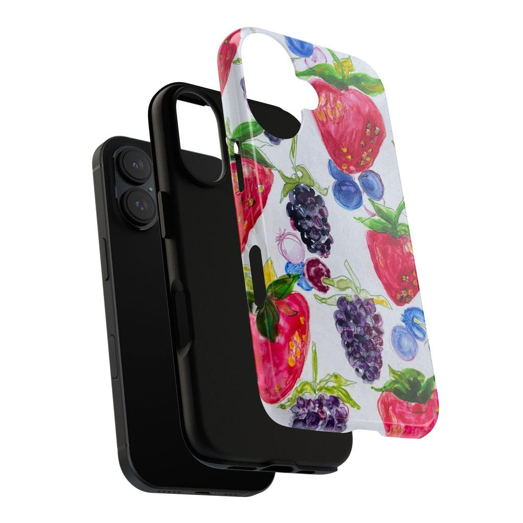 Berry Watercolor Tough Phone Case — Strawberry, Blueberry & Blackberry Protective Cover