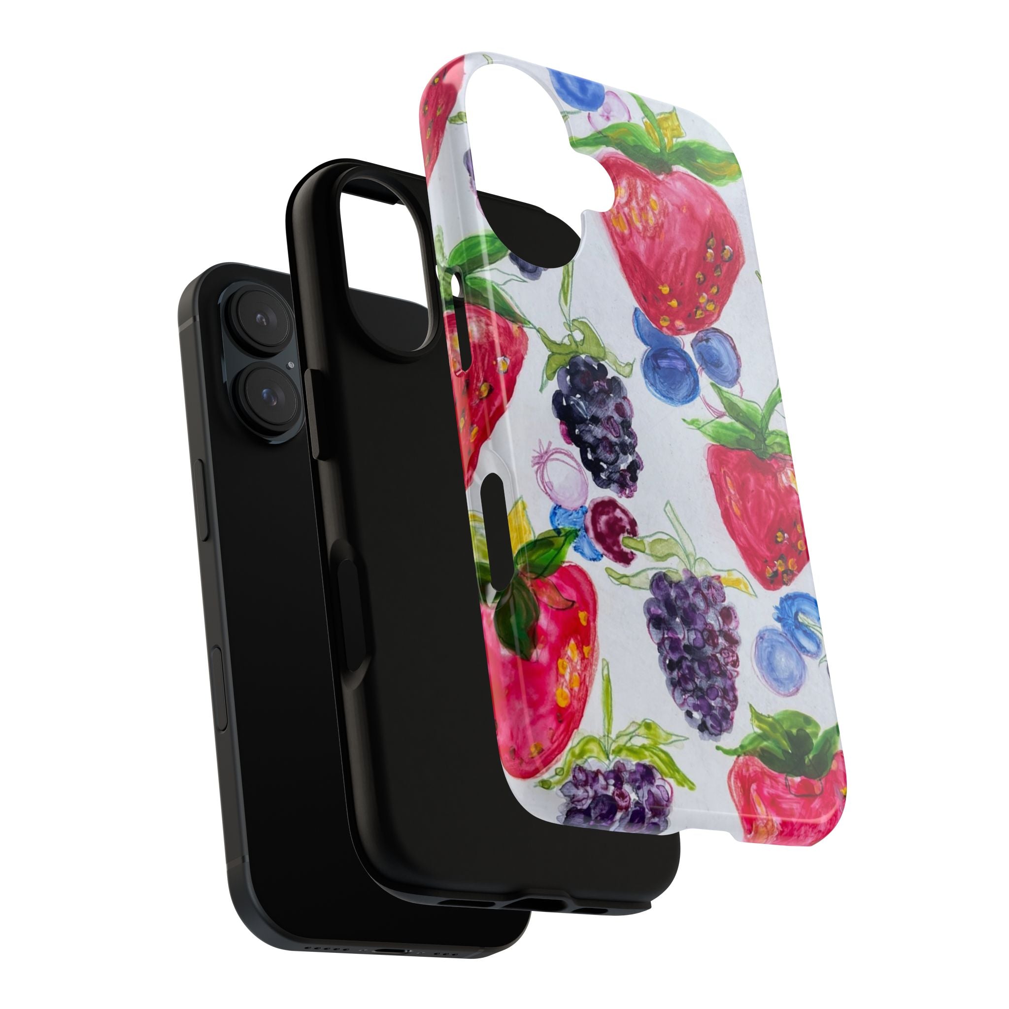 Berry Watercolor Tough Phone Case — Strawberry, Blueberry & Blackberry Protective Cover