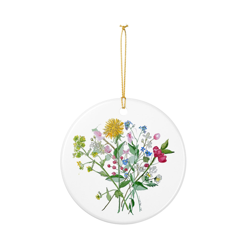 Michigan Wildflowers Ceramic Ornament — Watercolor Dandelion, Apple Blossom & Forget-Me-Not