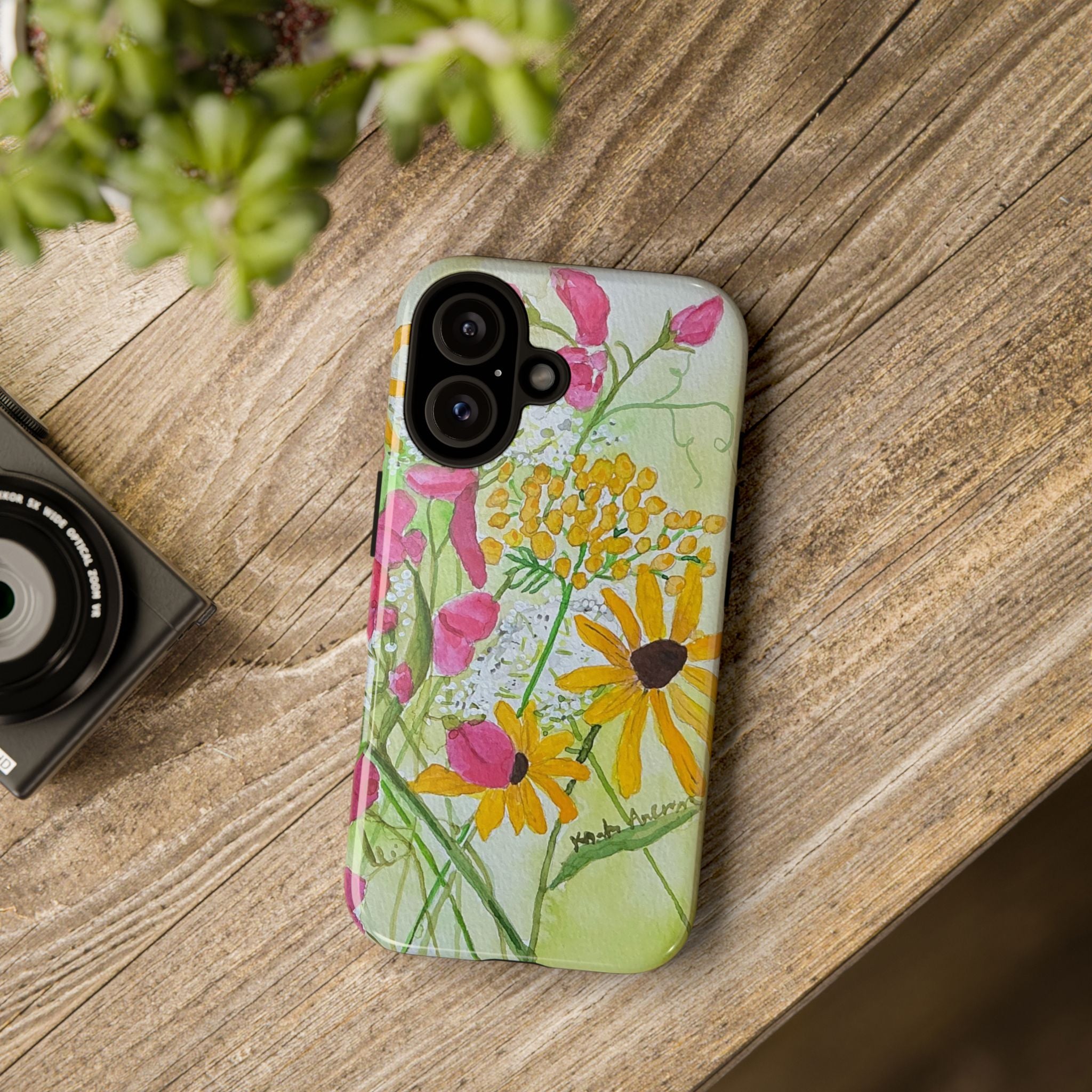 July Upper Michigan Wildflowers Phone Case — Sweet Pea, Queen Anne’s Lace & Brown Eyed Susan Watercolor