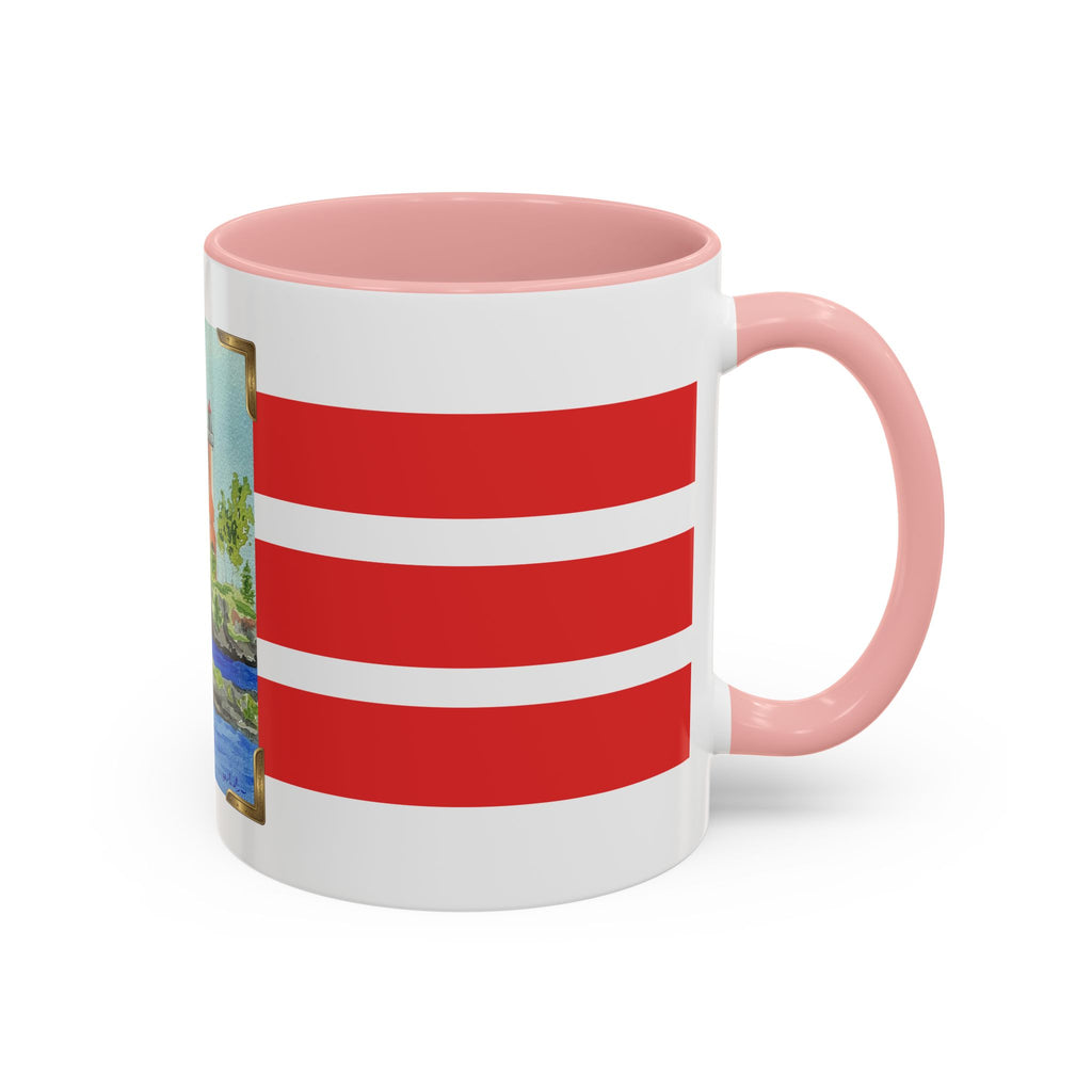 Lighthouse Coastal Accent Coffee Mug – Striped Red Nautical 11/15oz