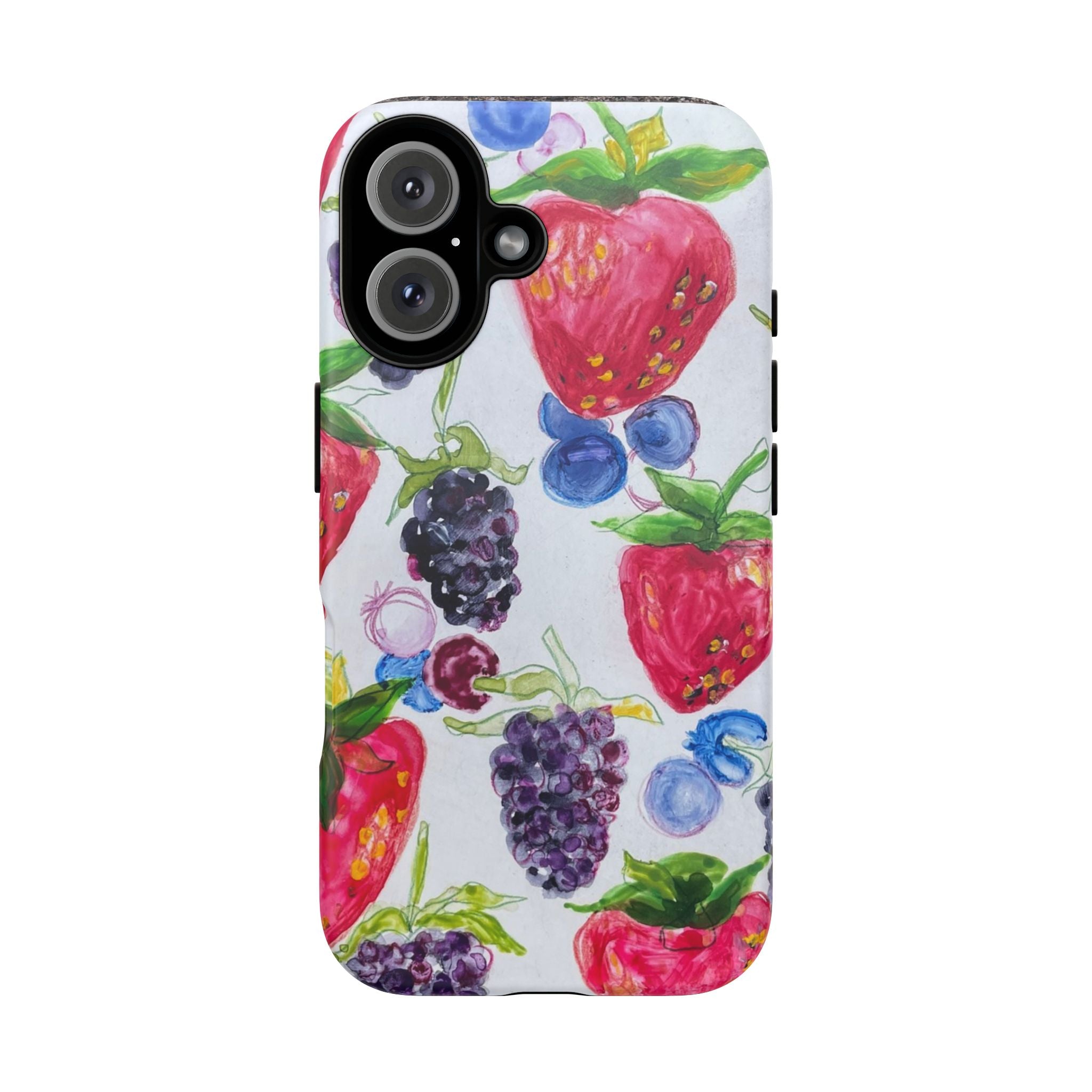 Berry Watercolor Tough Phone Case — Strawberry, Blueberry & Blackberry Protective Cover