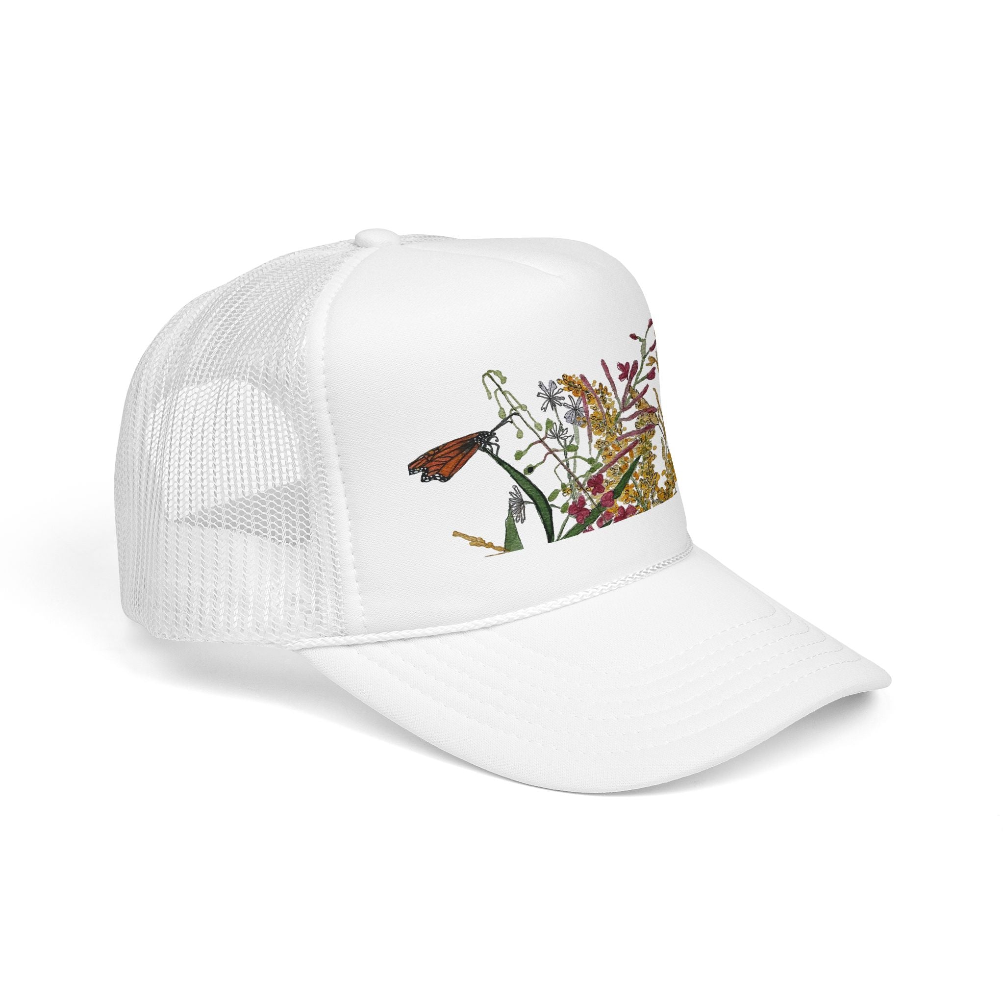 Butterflies & August Wildflowers Watercolor Trucker Hat