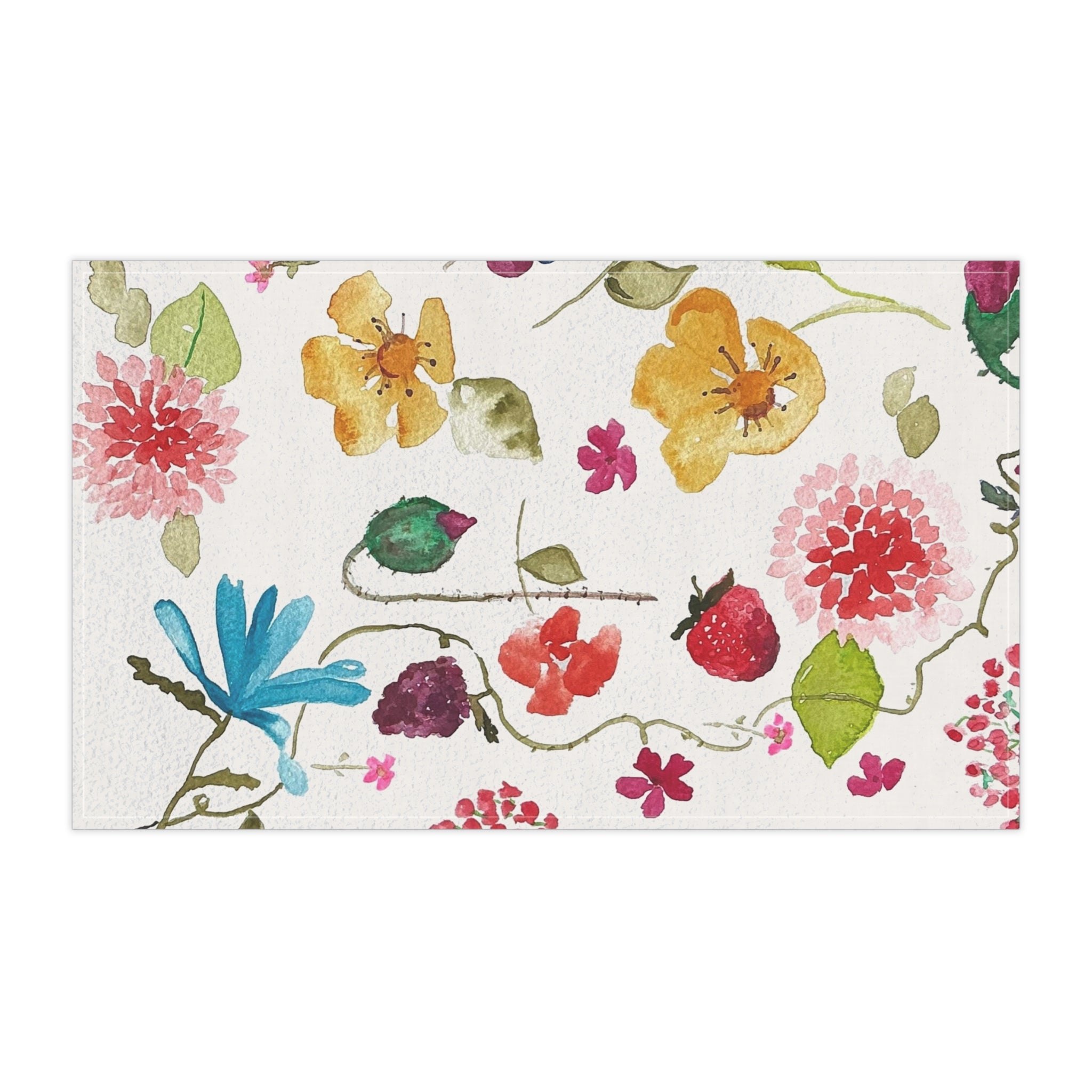 Watercolor Berries & Flowers Cotton Tea Towel