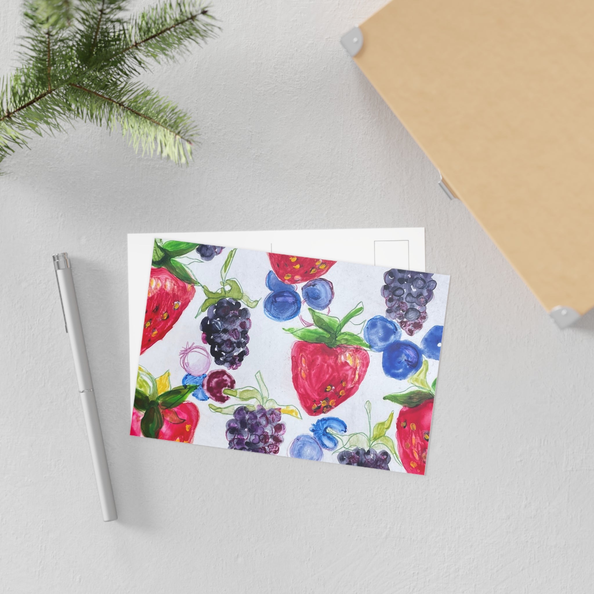 Watercolor Berries Fine Art Postcards — Blackberries, Strawberries & Blueberries