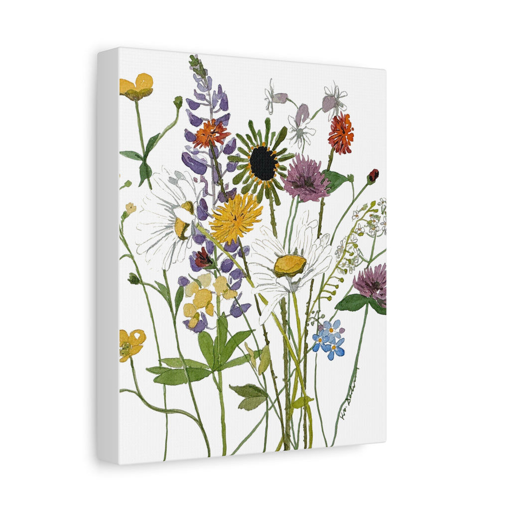 June Michigan Wildflowers Matte Canvas — Watercolor Daisies & Buttercups