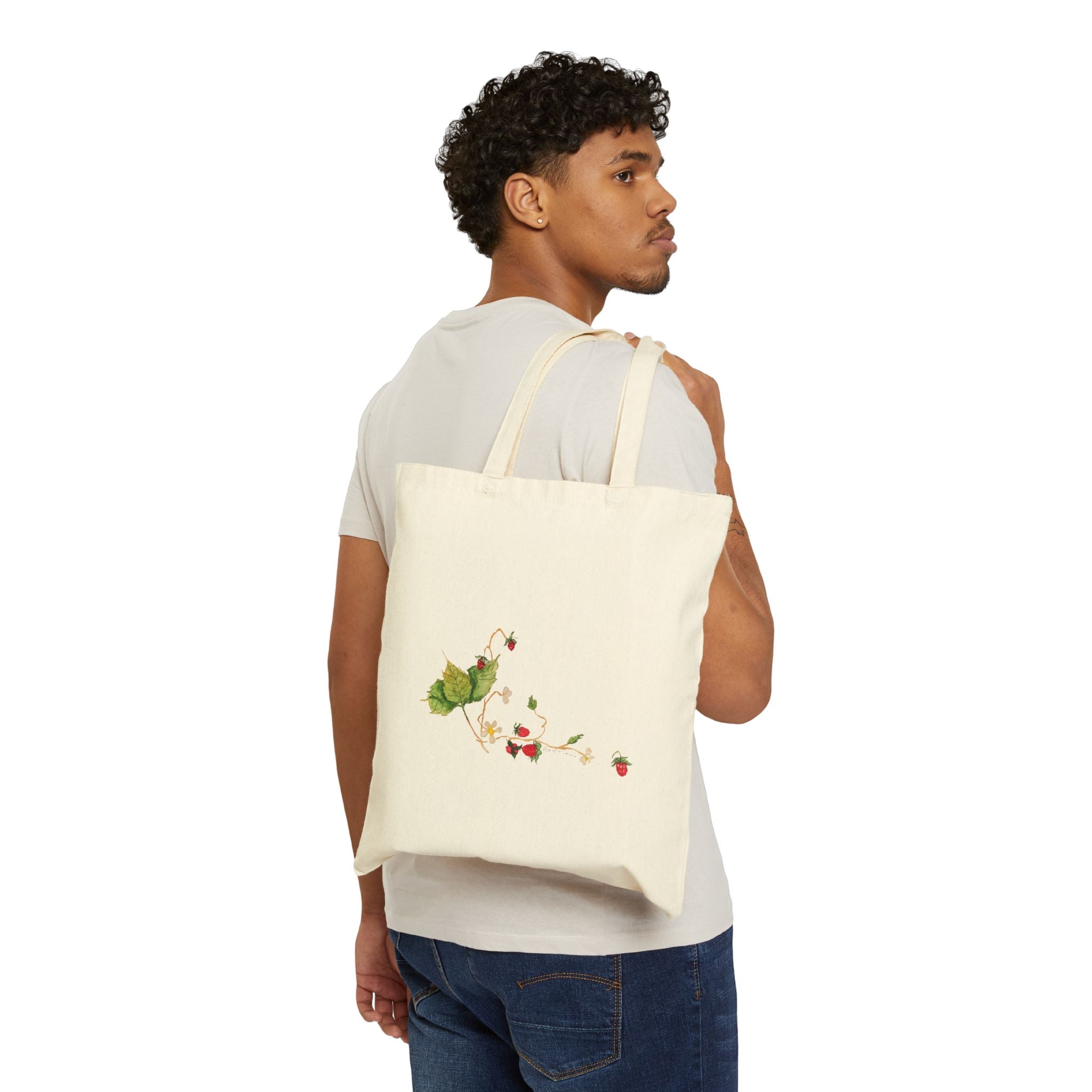 Watercolor Wild Strawberries Cotton Canvas Tote Bag