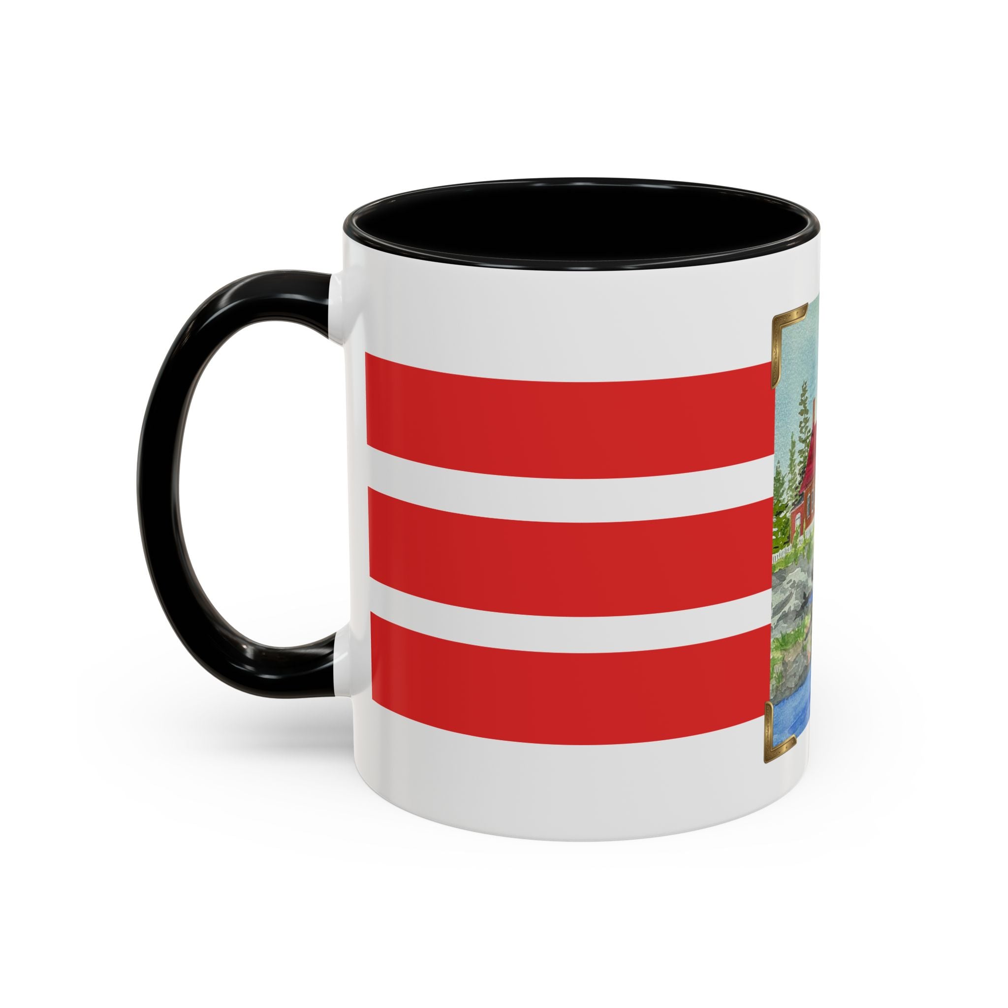 Lighthouse Coastal Accent Coffee Mug – Striped Red Nautical 11/15oz