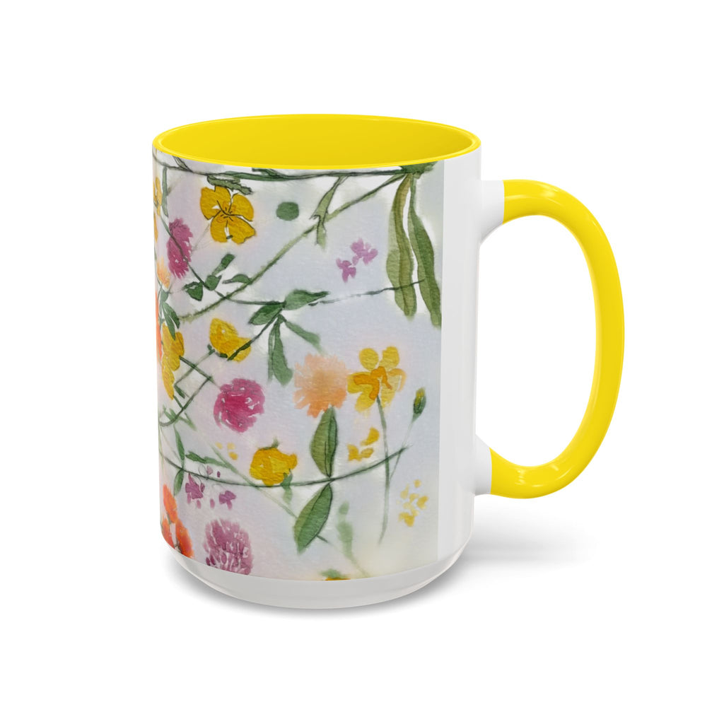 Watercolor Wildflowers Accent Coffee Mug — Loose Floral Design (11/15oz)