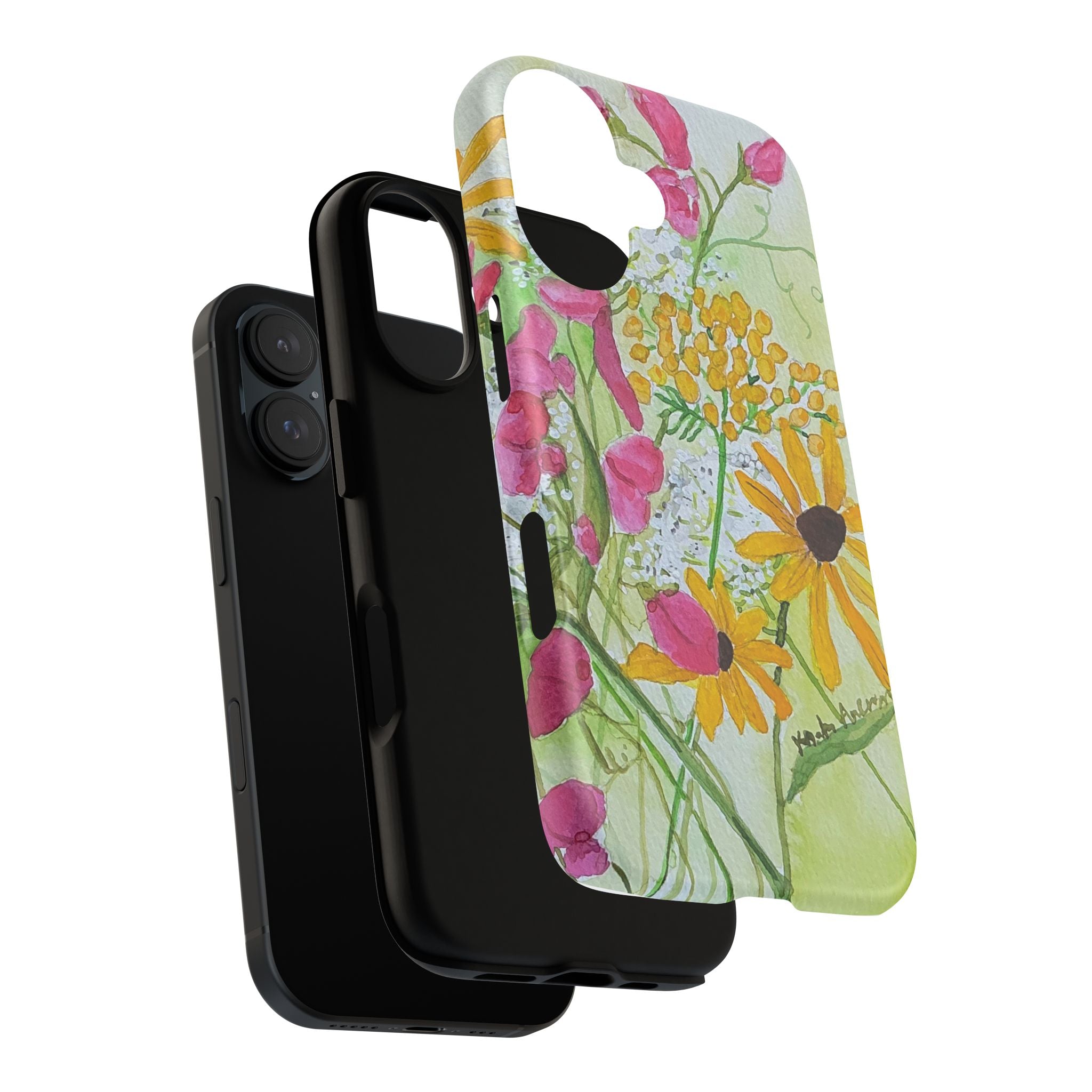 July Upper Michigan Wildflowers Phone Case — Sweet Pea, Queen Anne’s Lace & Brown Eyed Susan Watercolor