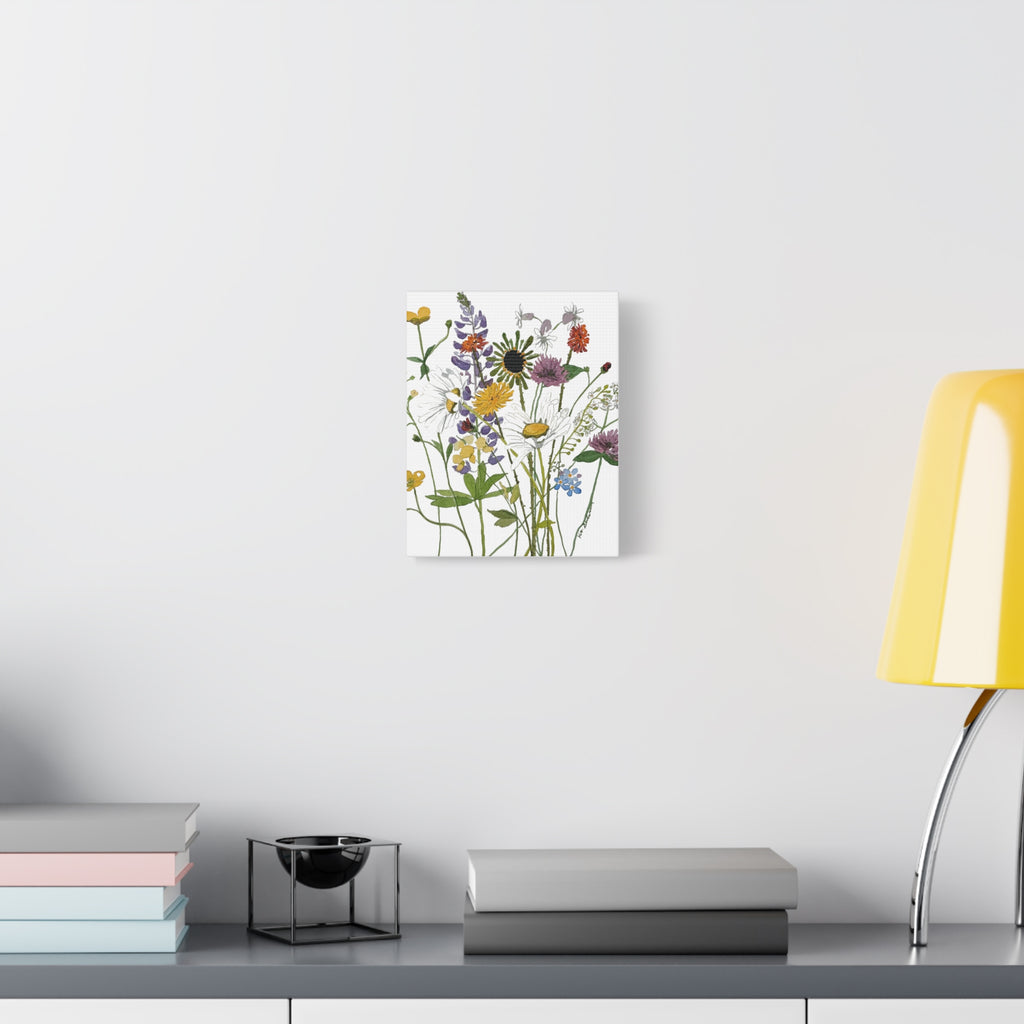 June Michigan Wildflowers Matte Canvas — Watercolor Daisies & Buttercups