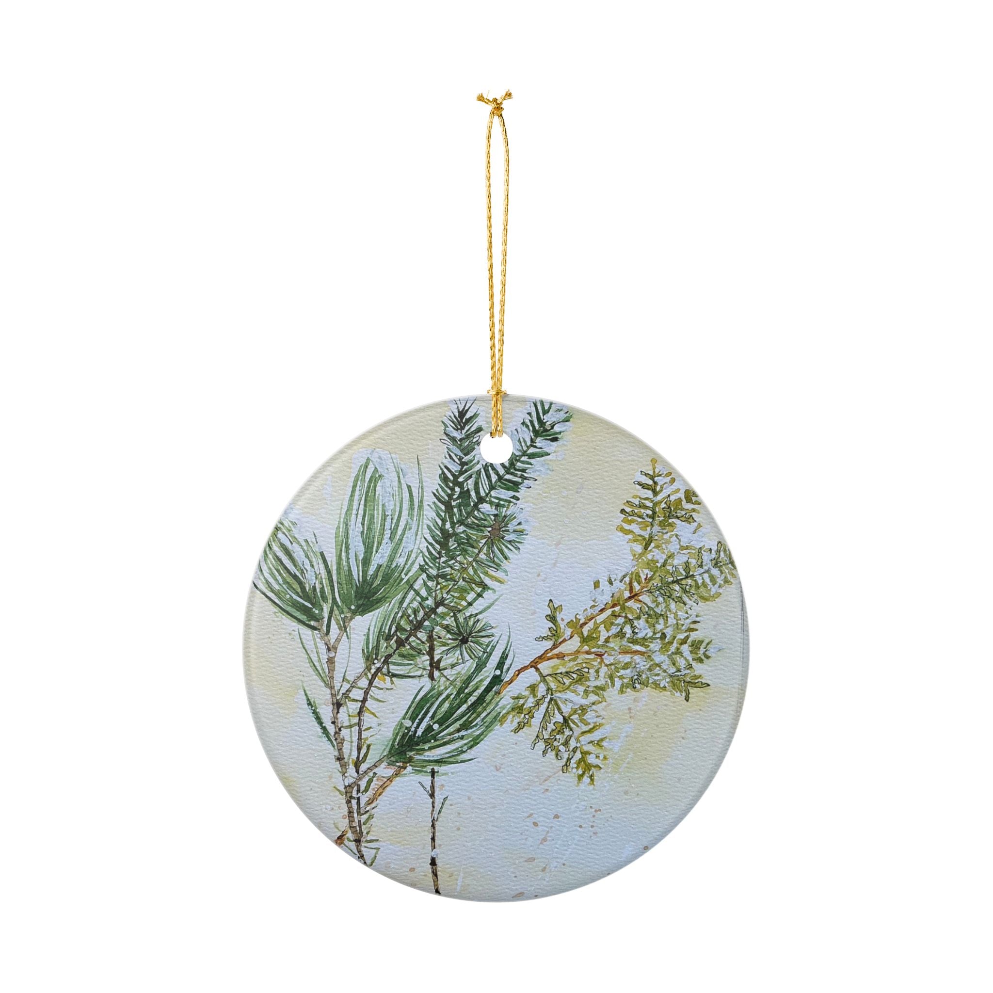 Watercolor Evergreen Ornament — White Pine, Cedar & Tamarack Holiday Decoration