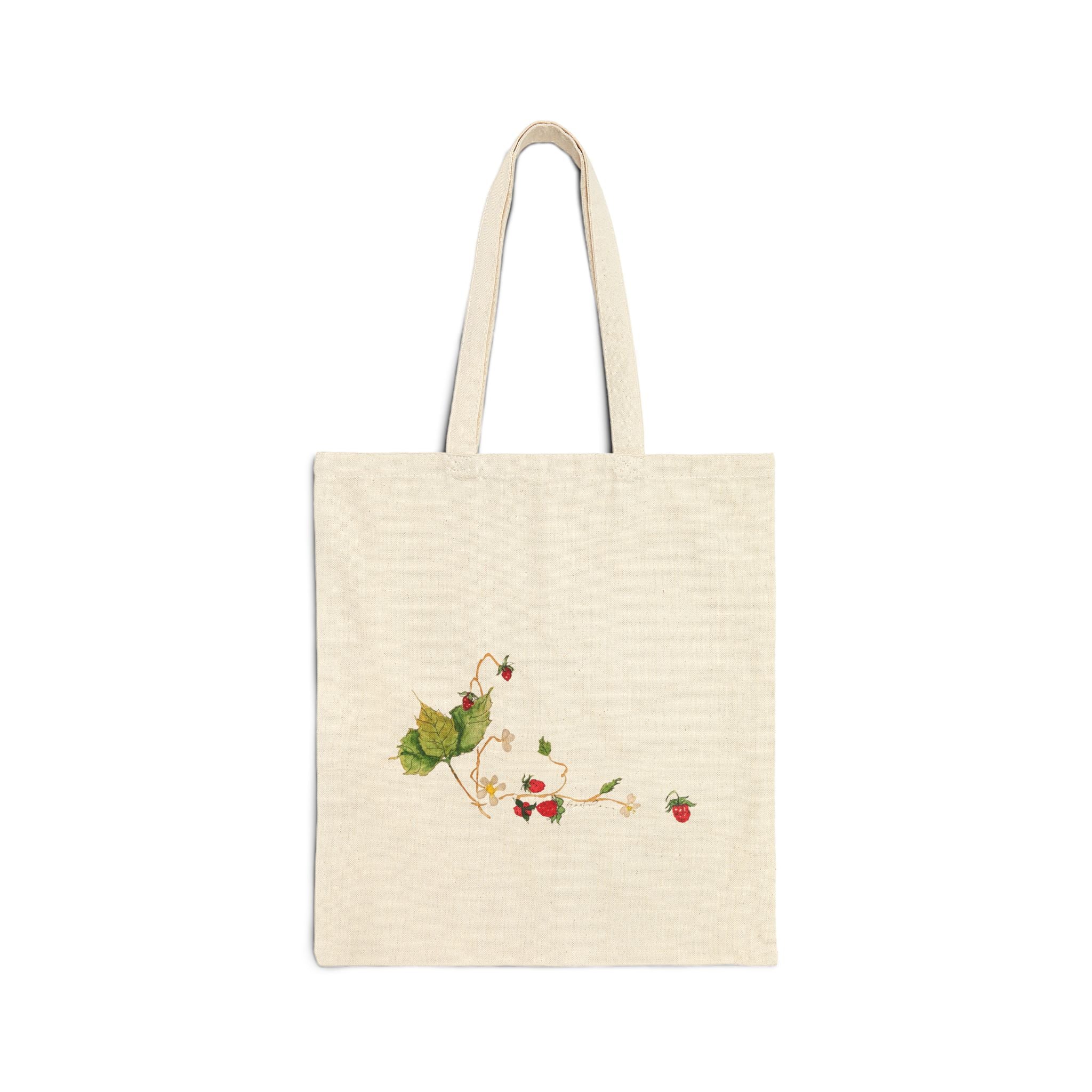 Watercolor Wild Strawberries Cotton Canvas Tote Bag