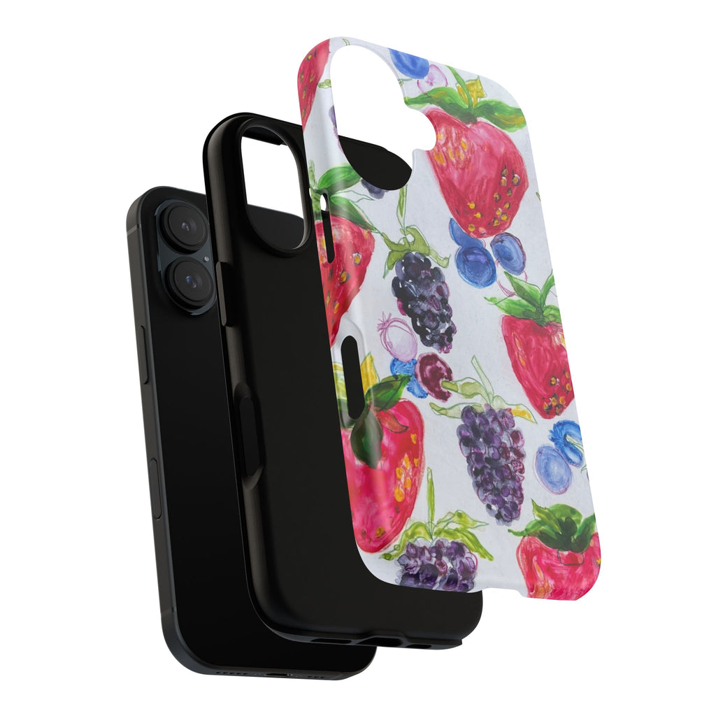 Berry Watercolor Tough Phone Case — Strawberry, Blueberry & Blackberry Protective Cover