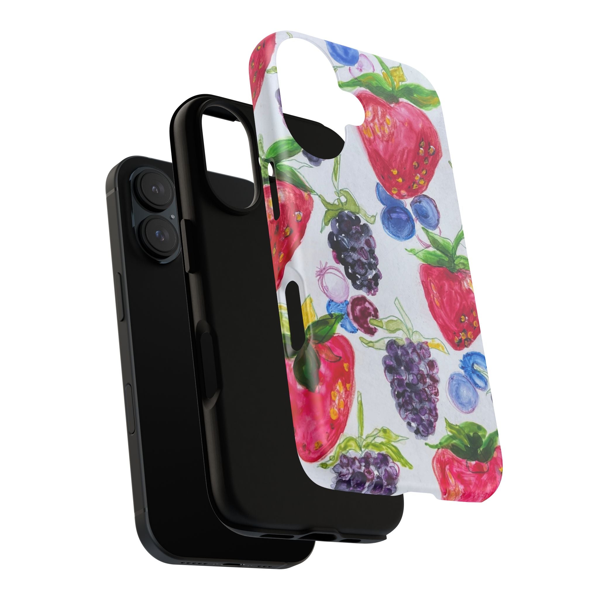 Berry Watercolor Tough Phone Case — Strawberry, Blueberry & Blackberry Protective Cover