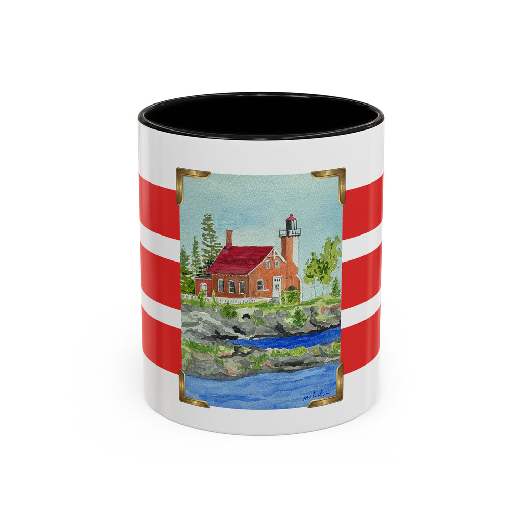 Lighthouse Coastal Accent Coffee Mug – Striped Red Nautical 11/15oz