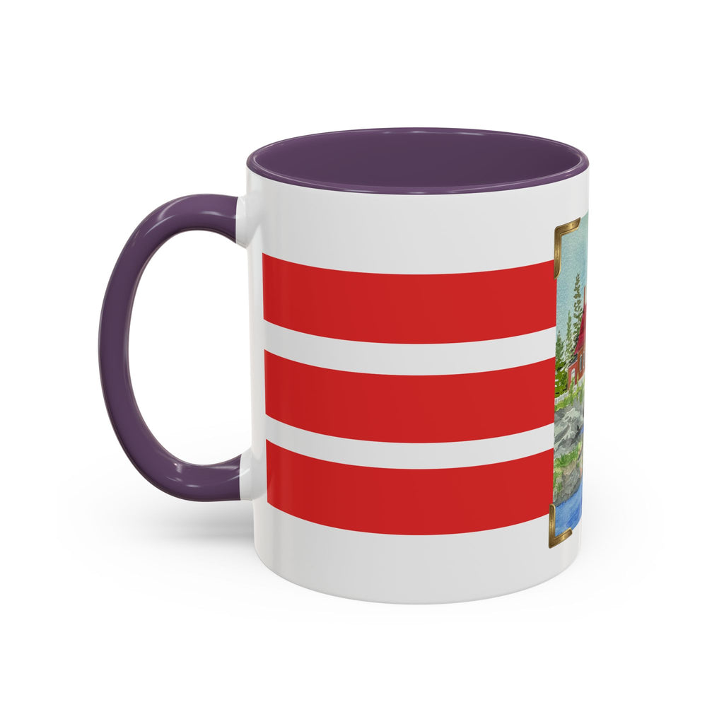 Lighthouse Coastal Accent Coffee Mug – Striped Red Nautical 11/15oz