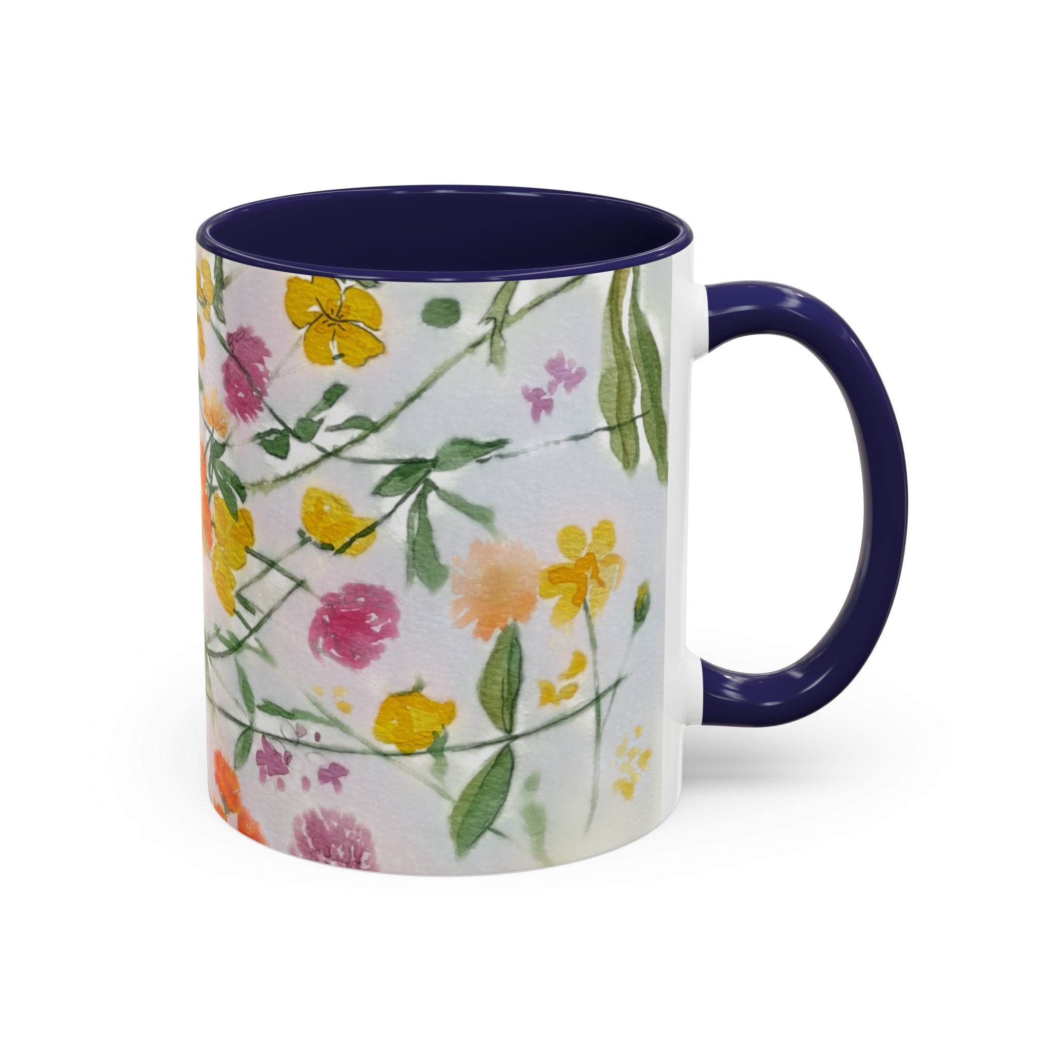 Watercolor Wildflowers Accent Coffee Mug — Loose Floral Design (11/15oz)